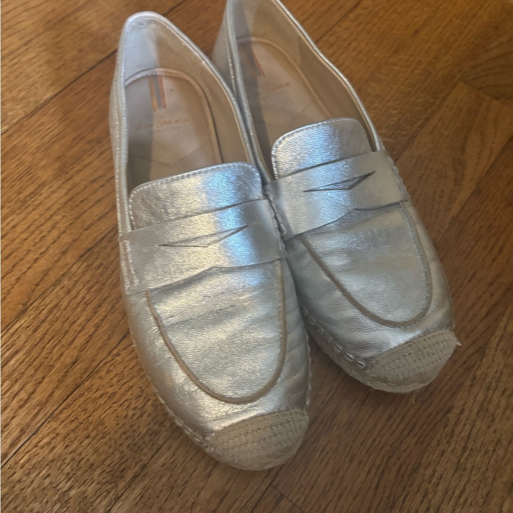 Sam Edelman Metallic Silver Penny Loafers with Espadrille Toe